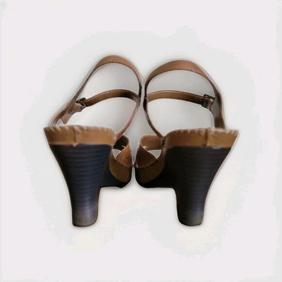 Naturalizer Wedge Block Heel Sandals Women 8.5 Brown Open Toe 4" Strappy Comfort - Picture 3 of 7